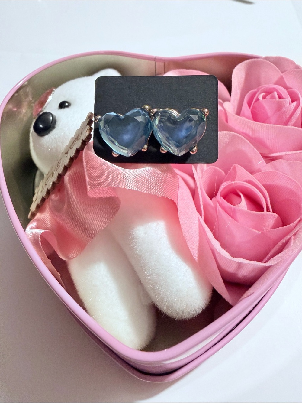 Heart-Shaped Blue Crystal Stud Earrings - Elegant Women's Jewelry